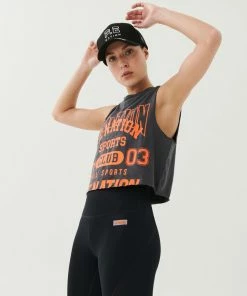 P.E NATION GAME CARD TANK IN CHARCOAL WOMEN