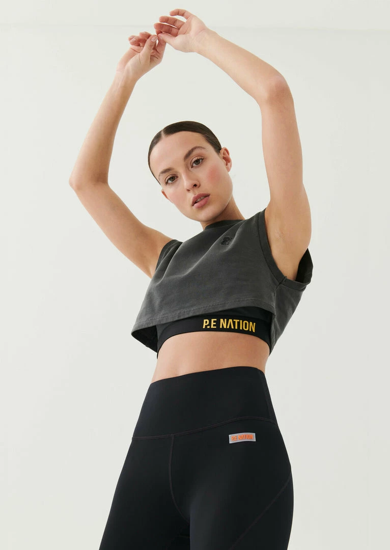 P.E NATION WOMEN SET MATCH CROPPED TANK IN CHARCOAL