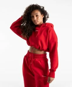Boxraw Women JOHNSON CROPPED HOODIE - RED HOODIES & SWEATSHIRTS