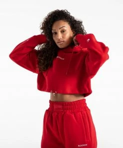 Boxraw Women JOHNSON CROPPED HOODIE - RED HOODIES & SWEATSHIRTS