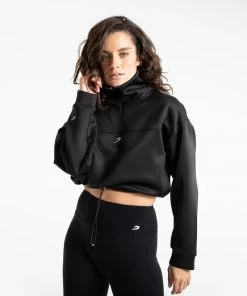 Boxraw Women HOODIES & SWEATSHIRTS DEL VALLE 1/2 ZIP NEOPRENE TOP - BLACK