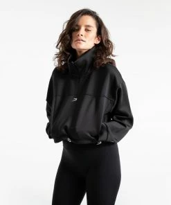 Boxraw Women HOODIES & SWEATSHIRTS DEL VALLE 1/2 ZIP NEOPRENE TOP - BLACK