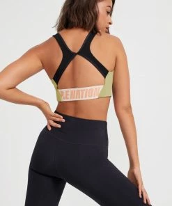 P.E NATION DOUBLE TEAM SPORTS BRA - OLIVE WOMEN