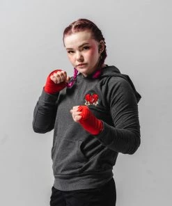 WICKED ROSE 'BOXING GLOVES' EMBROIDERED HOODIE - GREY