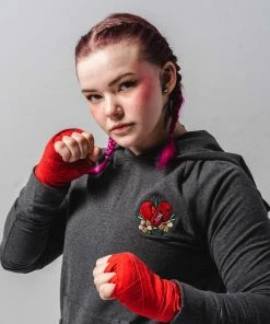 WICKED ROSE 'BOXING GLOVES' EMBROIDERED HOODIE - GREY