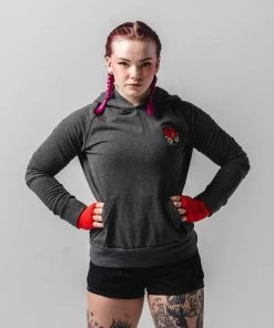WICKED ROSE'BOXING GLOVES' EMBROIDERED HOODIE - GREY