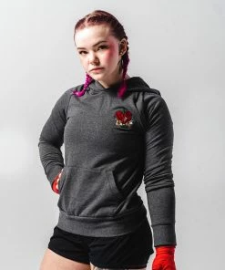 WICKED ROSE'BOXING GLOVES' EMBROIDERED HOODIE - GREY