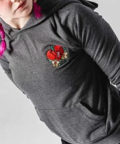 WICKED ROSE'BOXING GLOVES' EMBROIDERED HOODIE - GREY