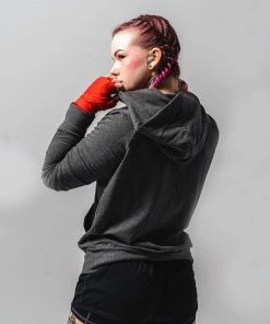 WICKED ROSE'BOXING GLOVES' EMBROIDERED HOODIE - GREY