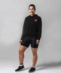 WICKED ROSE 'BOXING GLOVES' EMBROIDERED HOODIE - BLACK HOODIES & SWEATSHIRTS