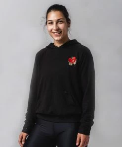 WICKED ROSE'BOXING GLOVES' EMBROIDERED HOODIE - BLACK HOODIES & SWEATSHIRTS