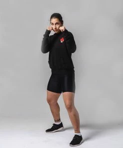 WICKED ROSE'BOXING GLOVES' EMBROIDERED HOODIE - BLACK HOODIES & SWEATSHIRTS