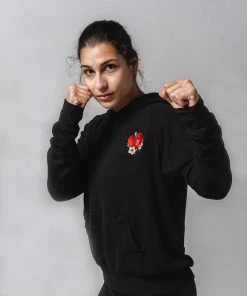 WICKED ROSE 'BOXING GLOVES' EMBROIDERED HOODIE - BLACK HOODIES & SWEATSHIRTS