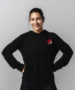 WICKED ROSE'BOXING GLOVES' EMBROIDERED HOODIE - BLACK HOODIES & SWEATSHIRTS