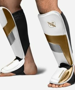 STRIKING HAYABUSA T3 FULL SHIN GUARDS - WHITE/GOLD