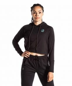 VIRUS HOODIES & SWEATSHIRTS EVERLAND CROP HOODIE - BLACK/NEON TEAL
