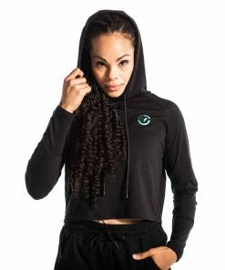 VIRUS HOODIES & SWEATSHIRTS EVERLAND CROP HOODIE - BLACK/NEON TEAL